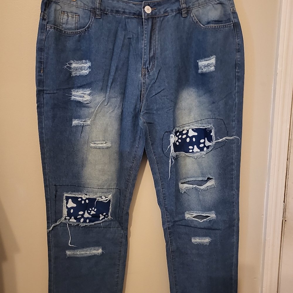 Womens jeans paw print patch